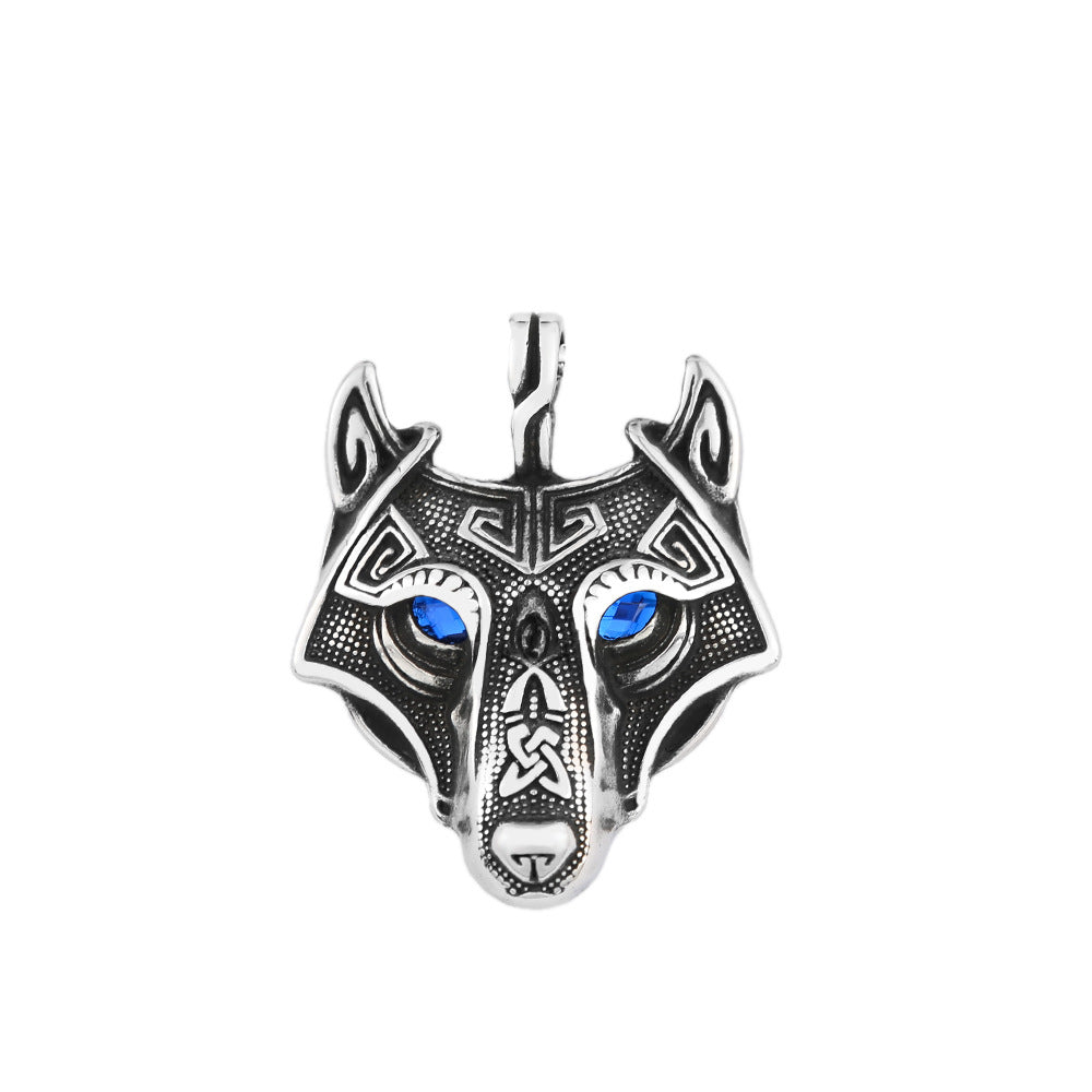 Foreign Trade Explosion Eye Stainless Steel Necklace Celtic Viking Wolf Head Pendant Jewelry for Men