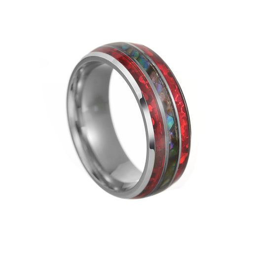 Titanium Steel Ring with Acacia Wood and Abalone Shell Inlay for Men