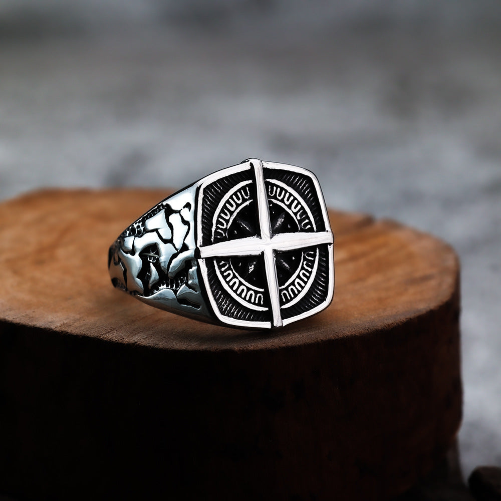 European And American Style Iron Cross Hexagram Men's Ring