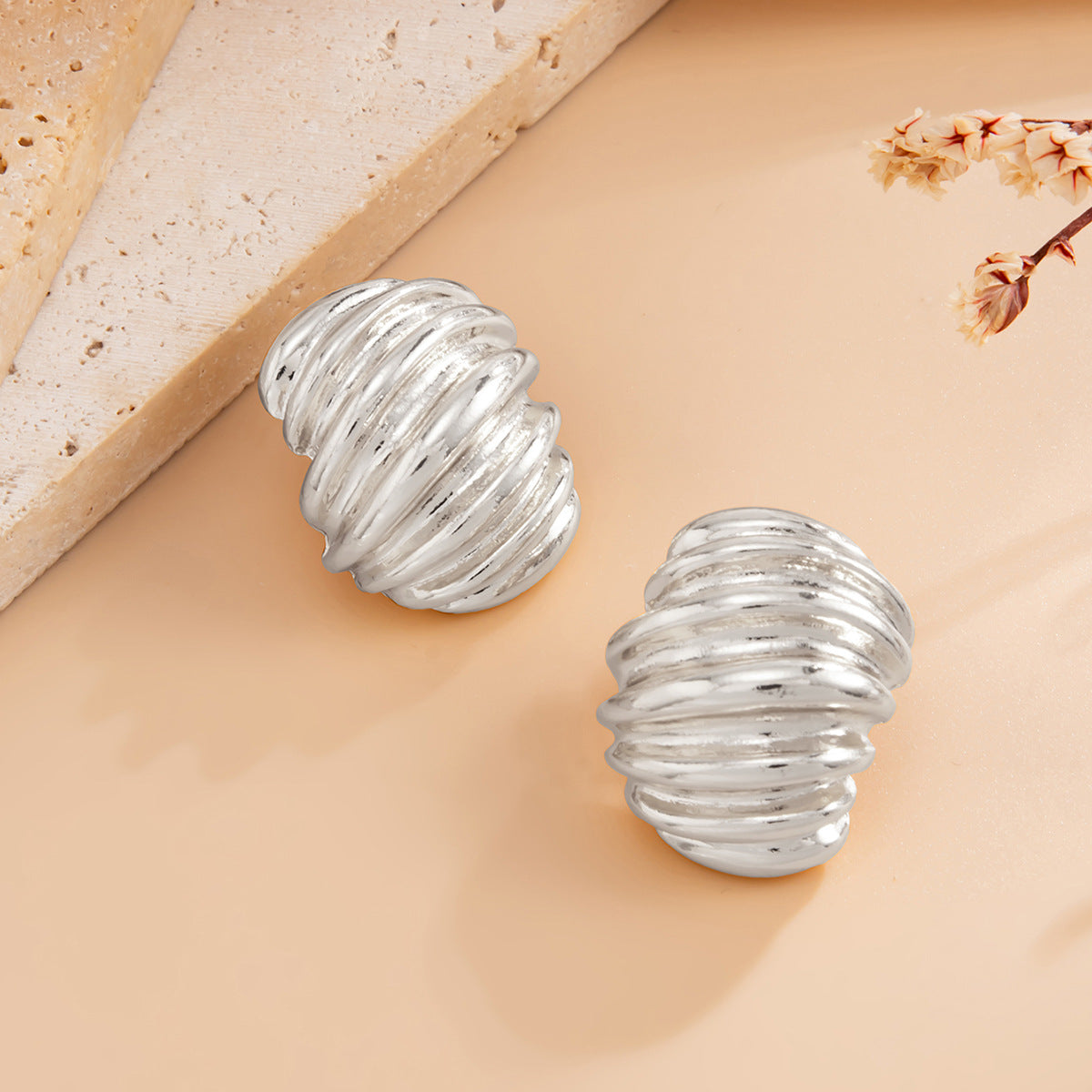 Planderful Geometric Stud Earrings For Women Vienna Verve Folded Texture C Shaped Statement Jewelry