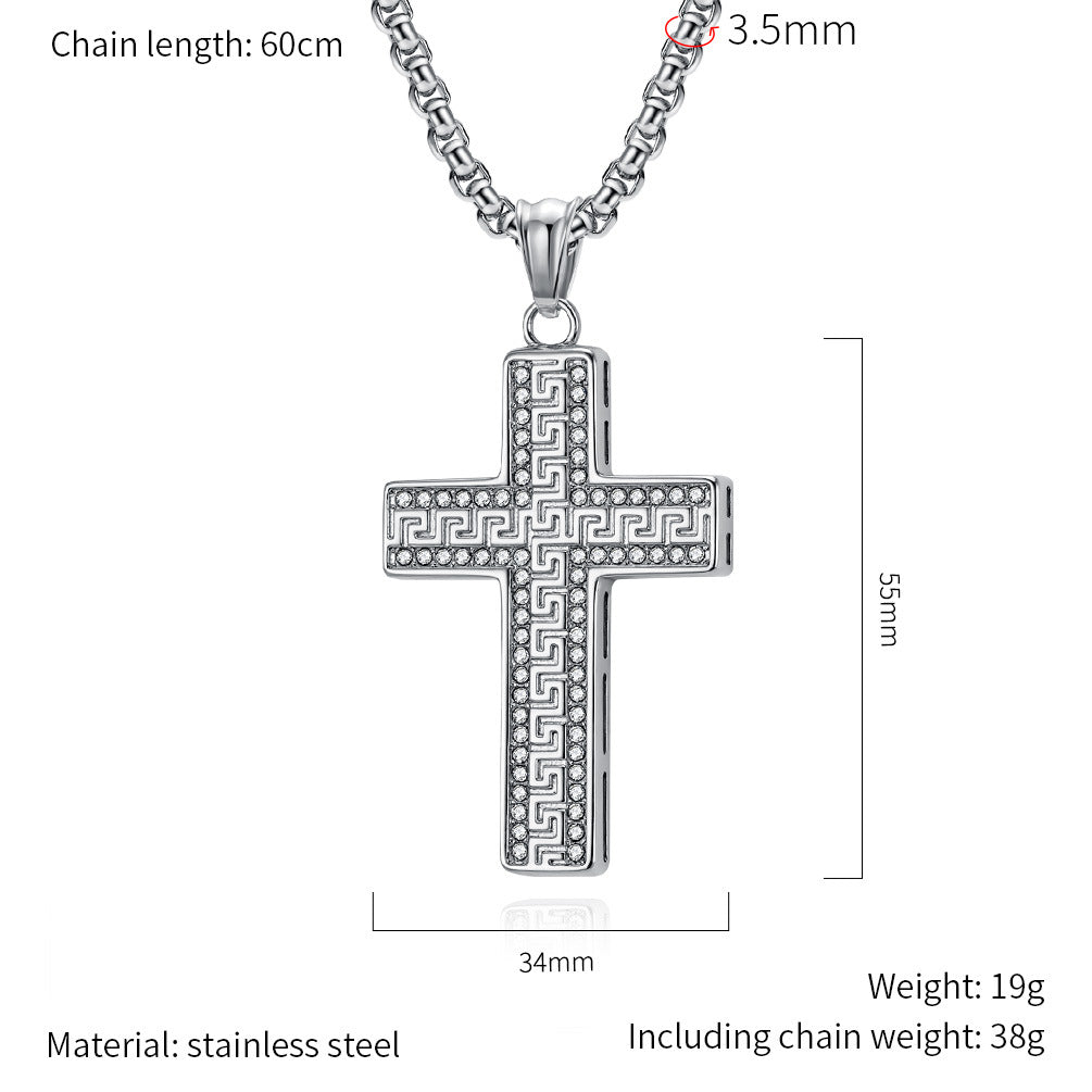 Planderful Everyday Genie Titanium Steel Cross Necklace With Light Luxury Zircon Bling For Hip Hop Men