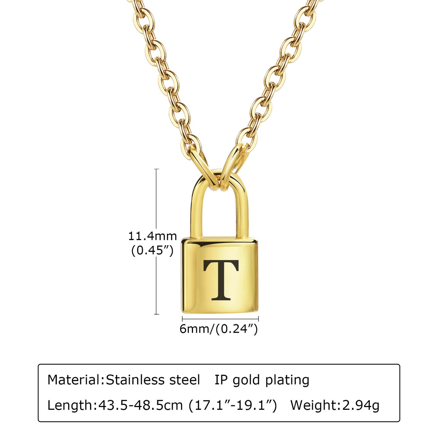 26 English Letter Pendant Necklace Stainless Steel Lock Jewelry