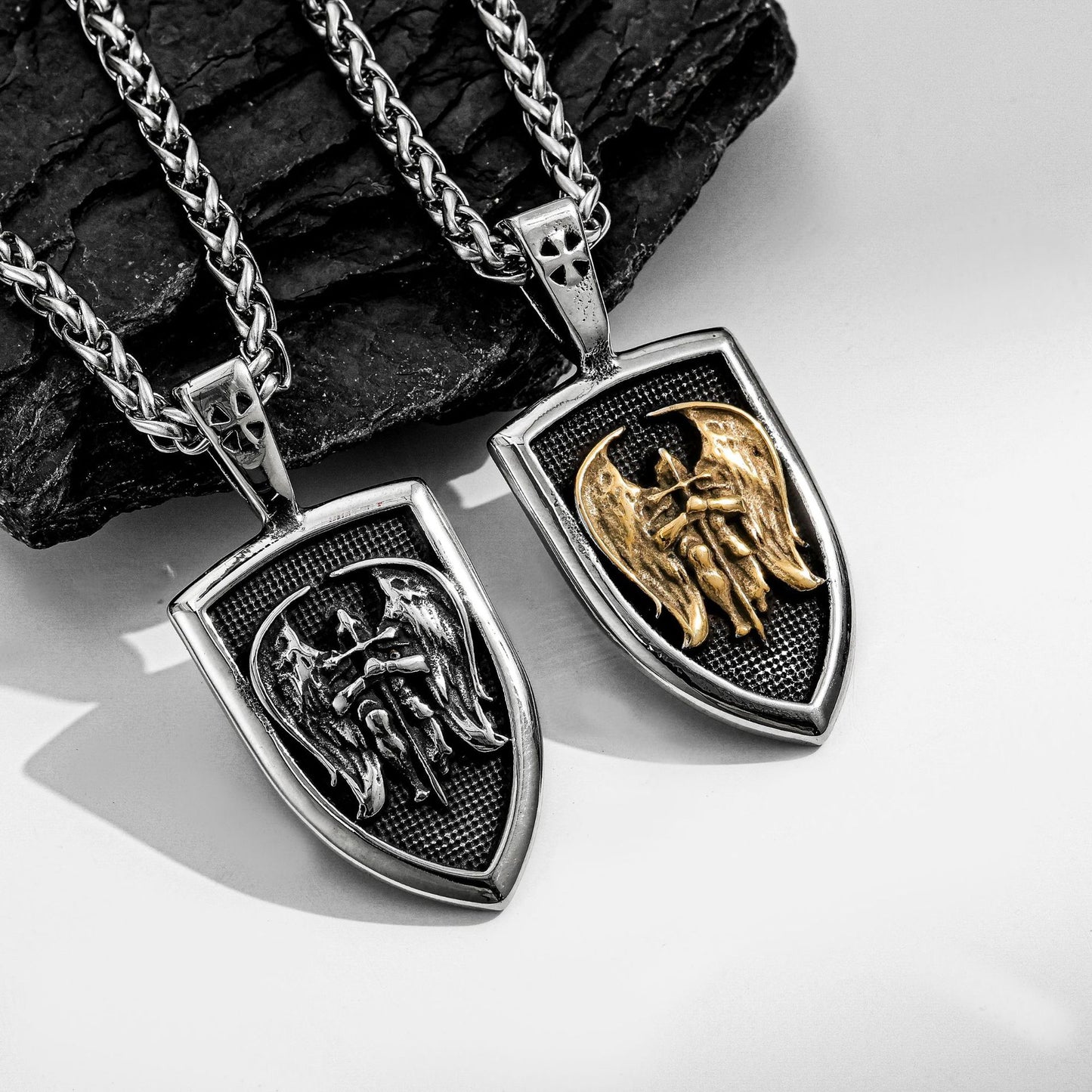 1. Planderful St Michael Cross Pendant Necklace in Stainless Steel for Men Vintage Hip Hop Gift