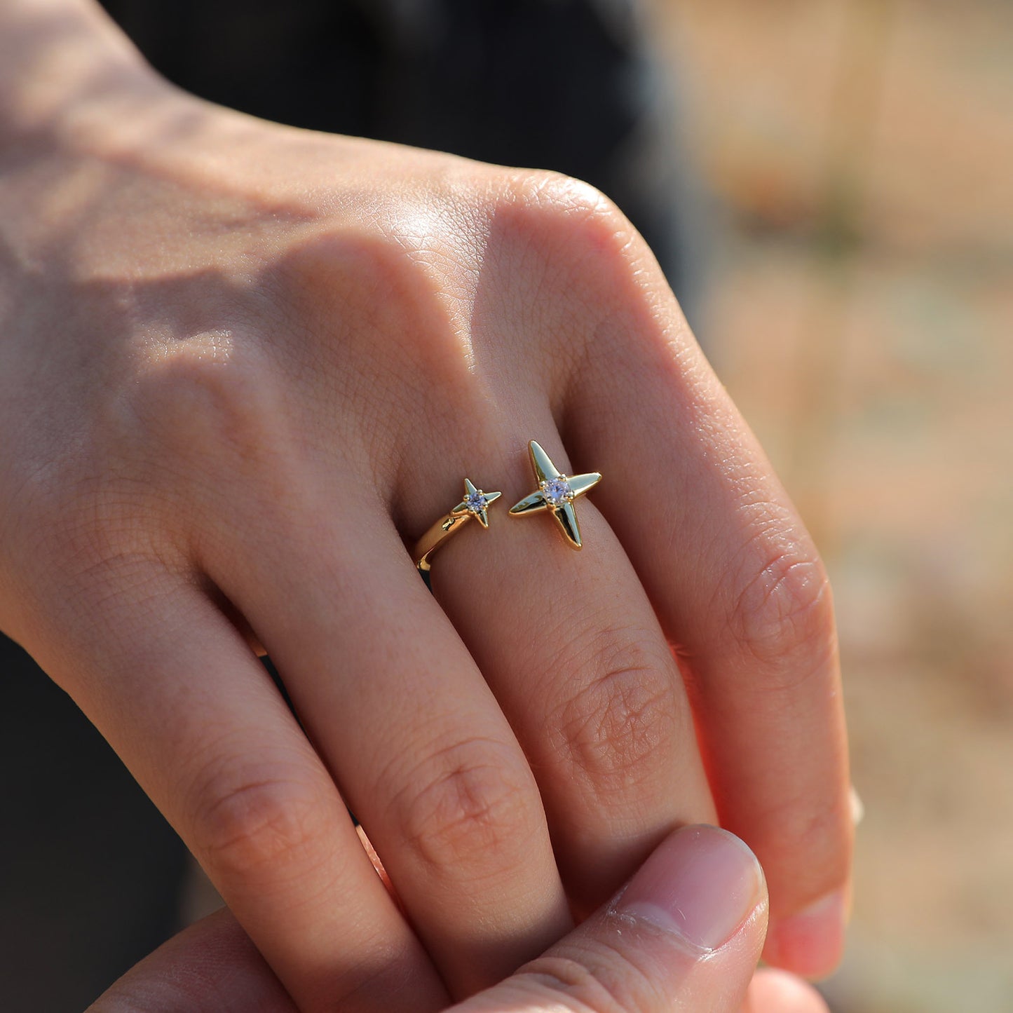 Ladies Gold Copper Zircon Quadrangram Water Drop Leaf Open Ring Jewelry