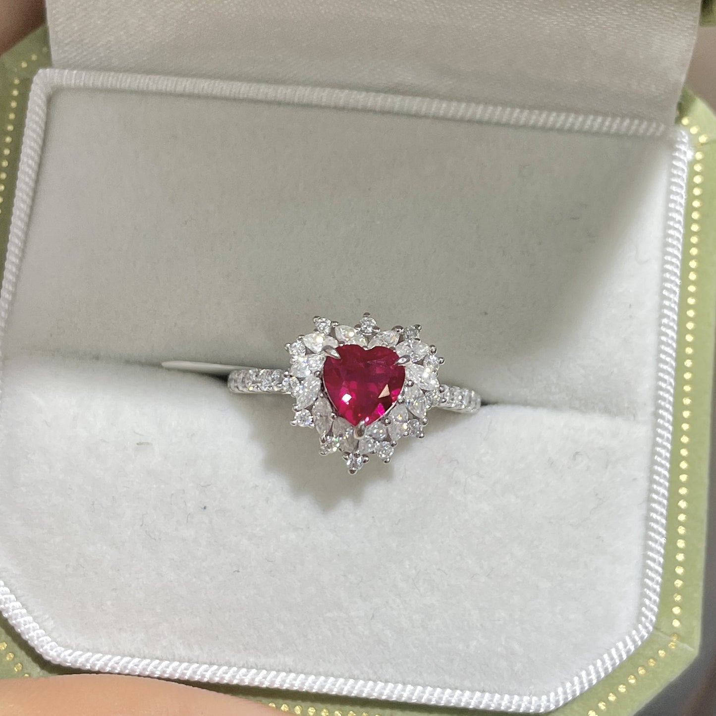 925 Sterling Silver 6x6mm Heart-Shape Lab Grown Ruby Ring Women's Jewelry Wholesale