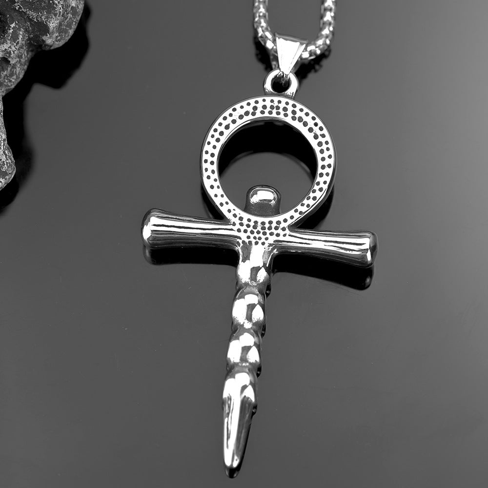 Vintage Men's Jewelry Stainless Steel Skull Cross Pendant Necklace