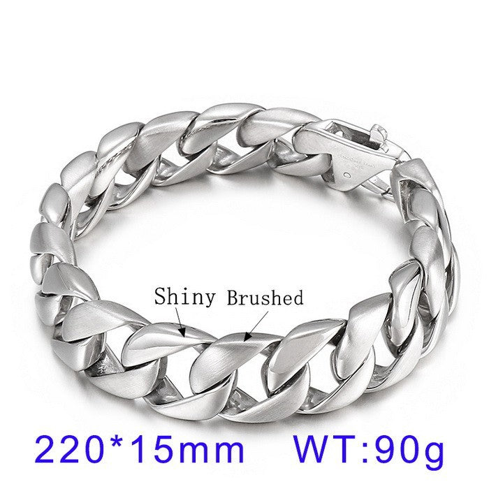 Retro Cuban Chain Titanium Steel Men Bracelet 15mm Classic