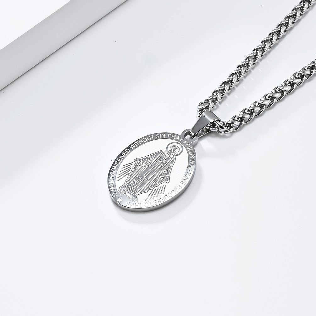 Patron Saint Archangel Oval Medal Pendant Titanium Steel Unisex Necklace By Planderful Everyday Genie Protection Gift