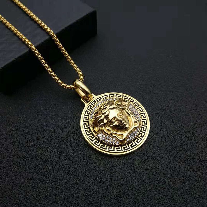 Hip Hop Necklace Planderful Everyday Genie Titanium Steel Greek Mythology Gold Zircon Pendant for Hip Hop Fans