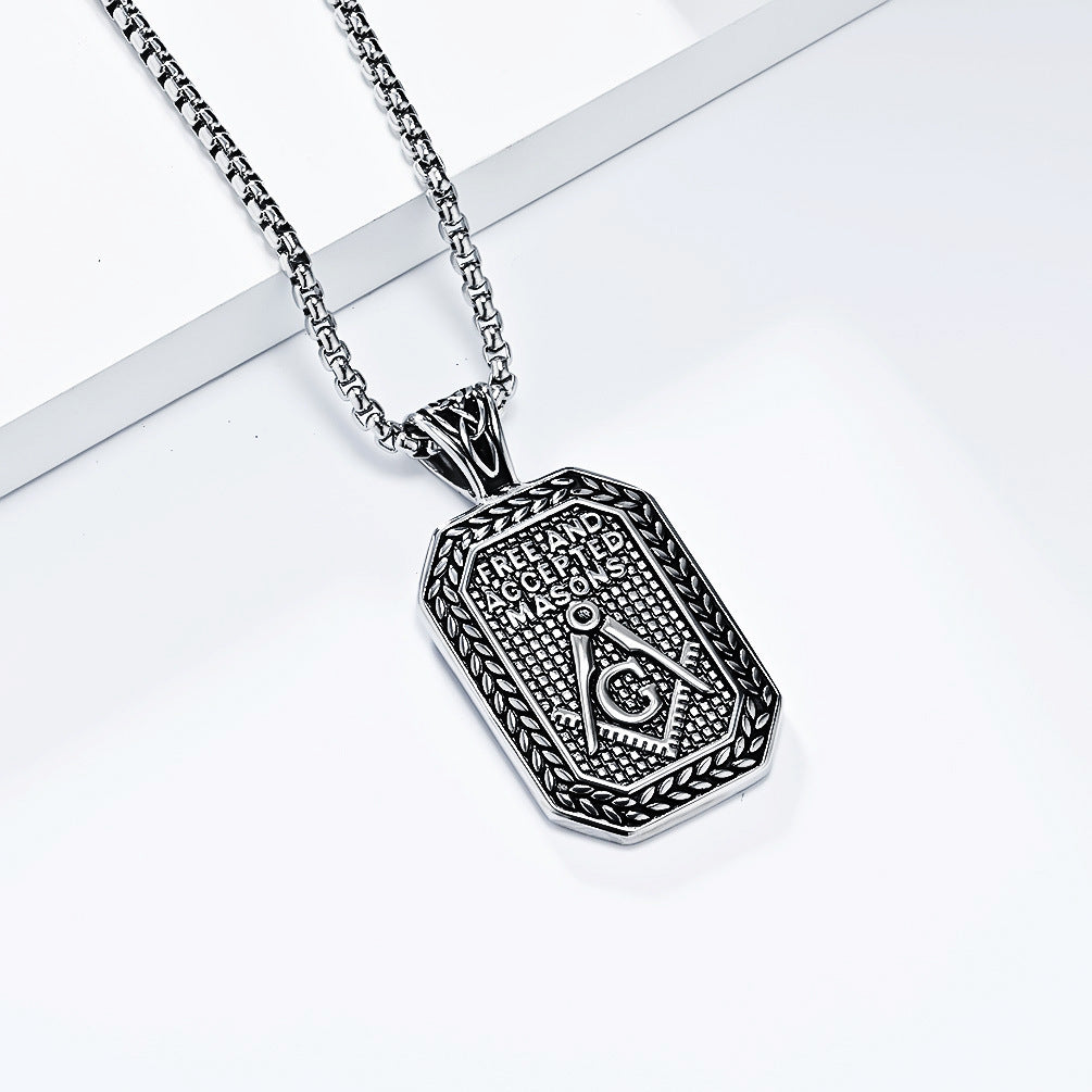 Planderful Titanium Steel Necklace Freemason Pendant For Men Urban Hip Hop Style Jewelry