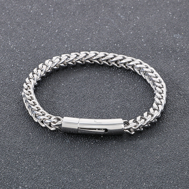 Planderful Men Stainless Steel Chain Bracelet Retro Style