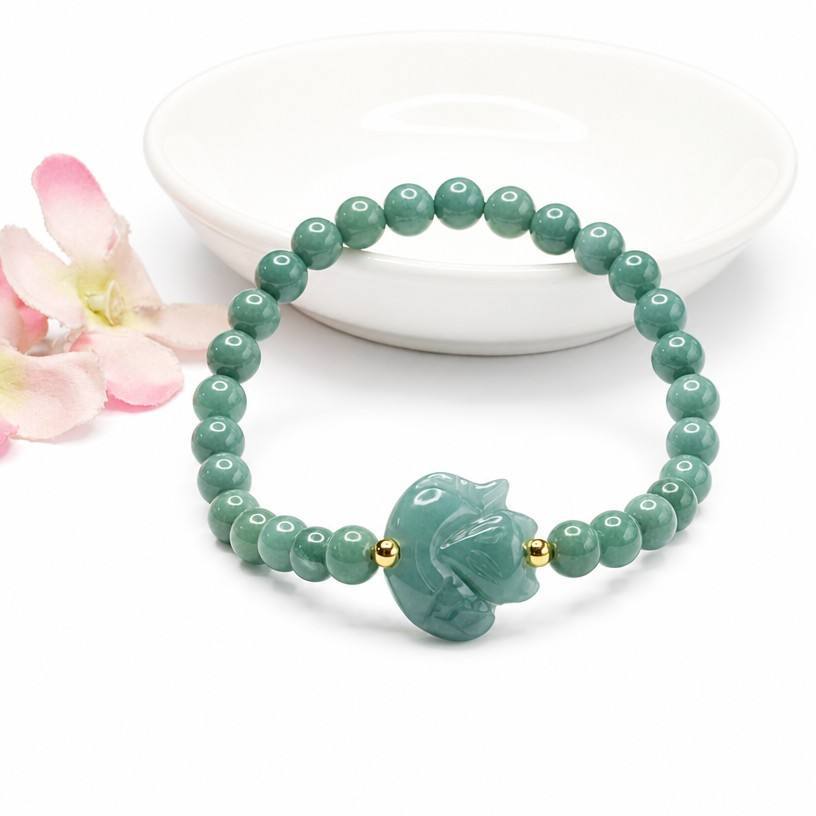 Blue Water Jadeite Fox Beaded Bracelet