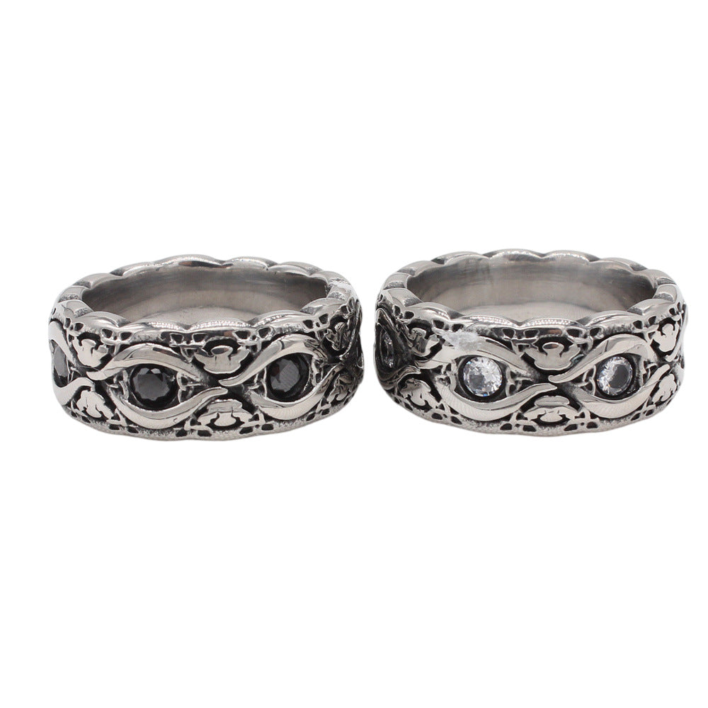 Planderful Jewelry Zircon Ring In Titanium Steel Retro European Inspired Personalized