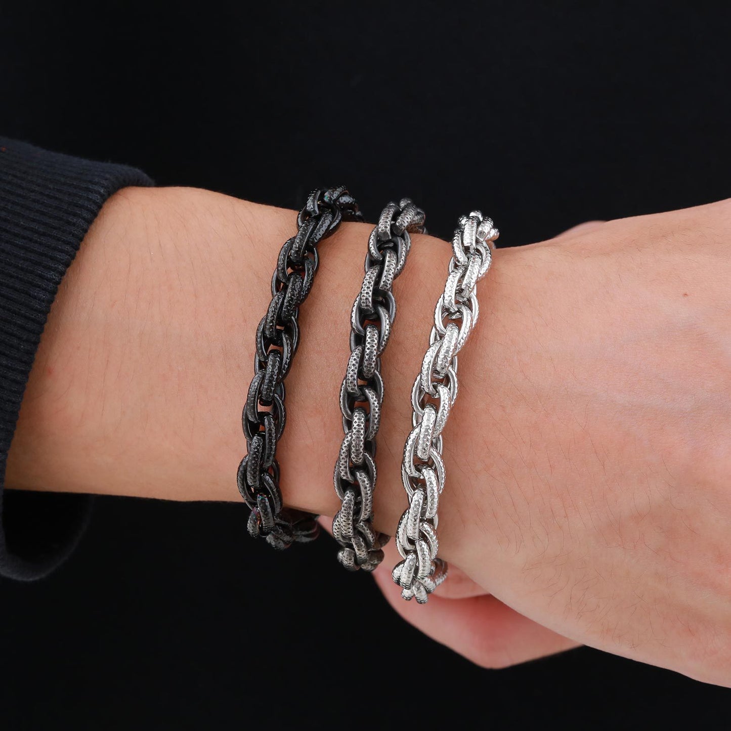 Stainless Steel Twisted Twist Chain Bracelet Vintage Grey Men's Jewelry