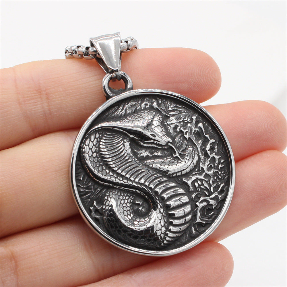 Planderful Cobra Pendant Necklace Titanium Steel Unisex Retro Style Statement Jewelry For Men And Women