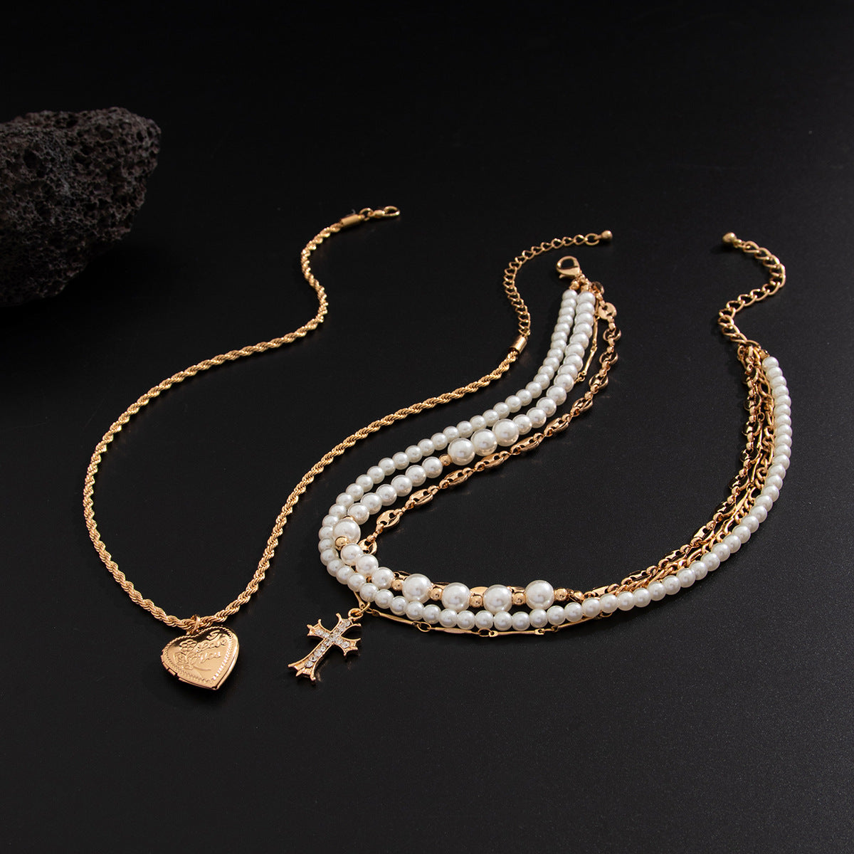 Pearl Cross Heavy Layered Choker