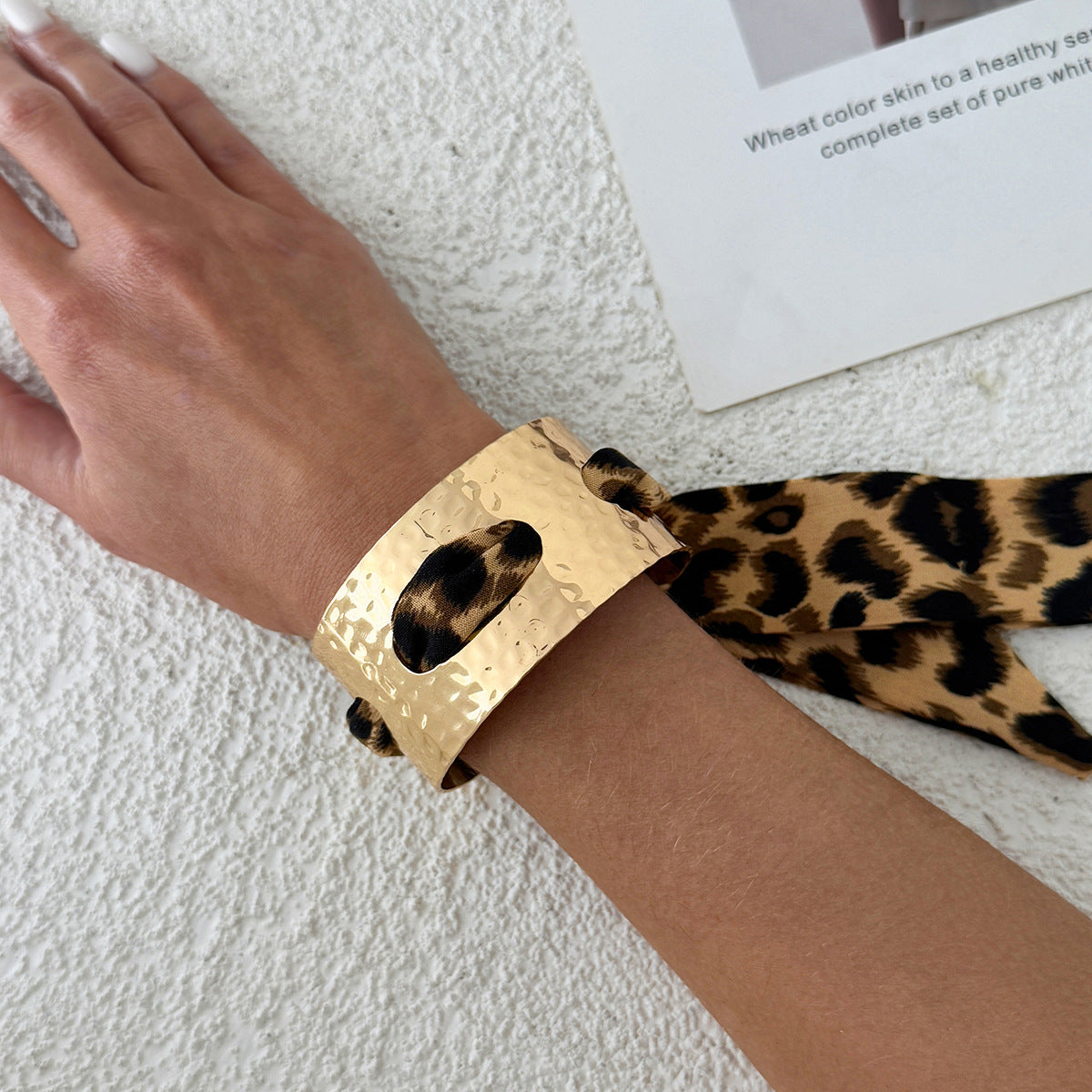 Planderful Collection Vienna Verve Bracelet For Women Hammer Pattern Wide Surface Opening Leopard Print Silk Scarf