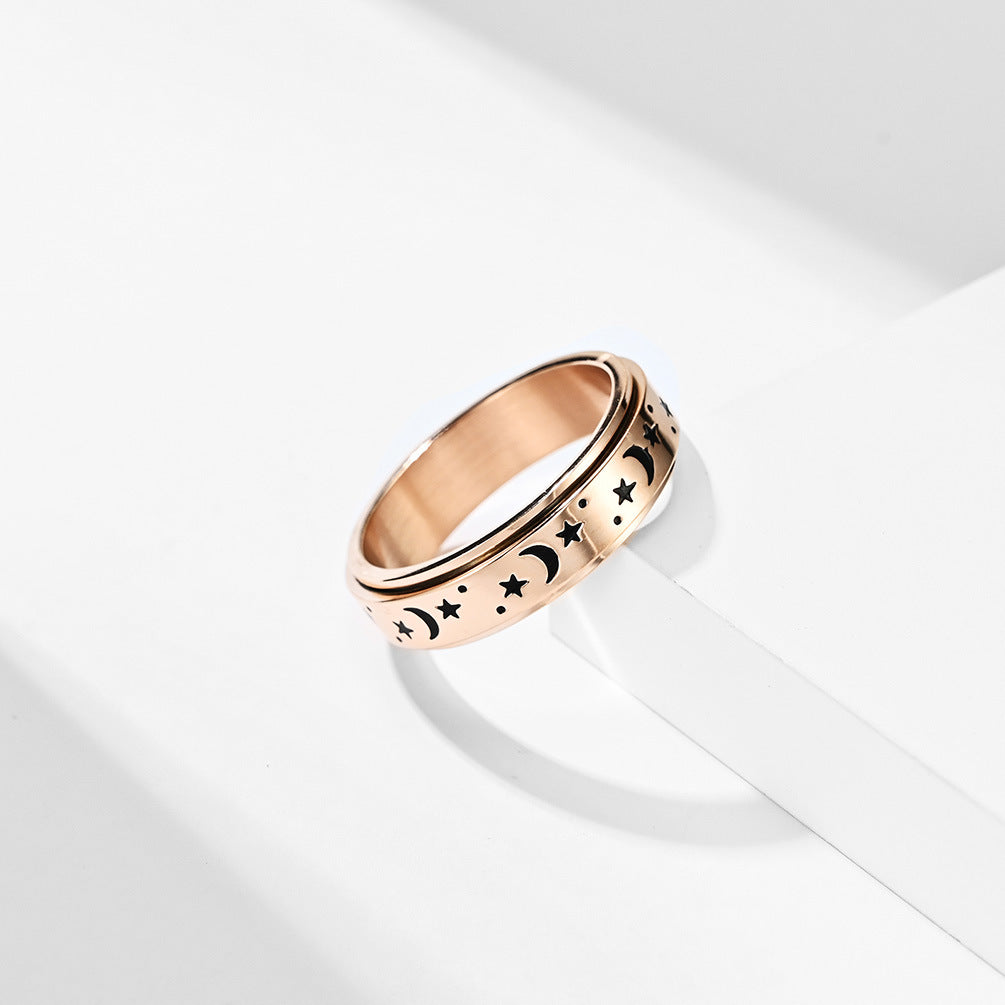 Planderful Premium Star Moon Rotating Ring For Anxiety Relief Unisex Stainless Steel Jewelry