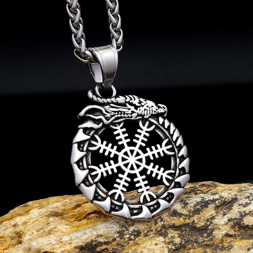Vintage Viking Dragon Stainless Steel Men's Pendant Necklace