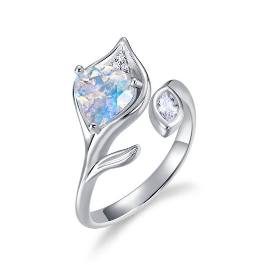 Planderful Everyday Genie Ring – Exquisite Blue Moonlight Flower Shape Sterling Silver Jewelry