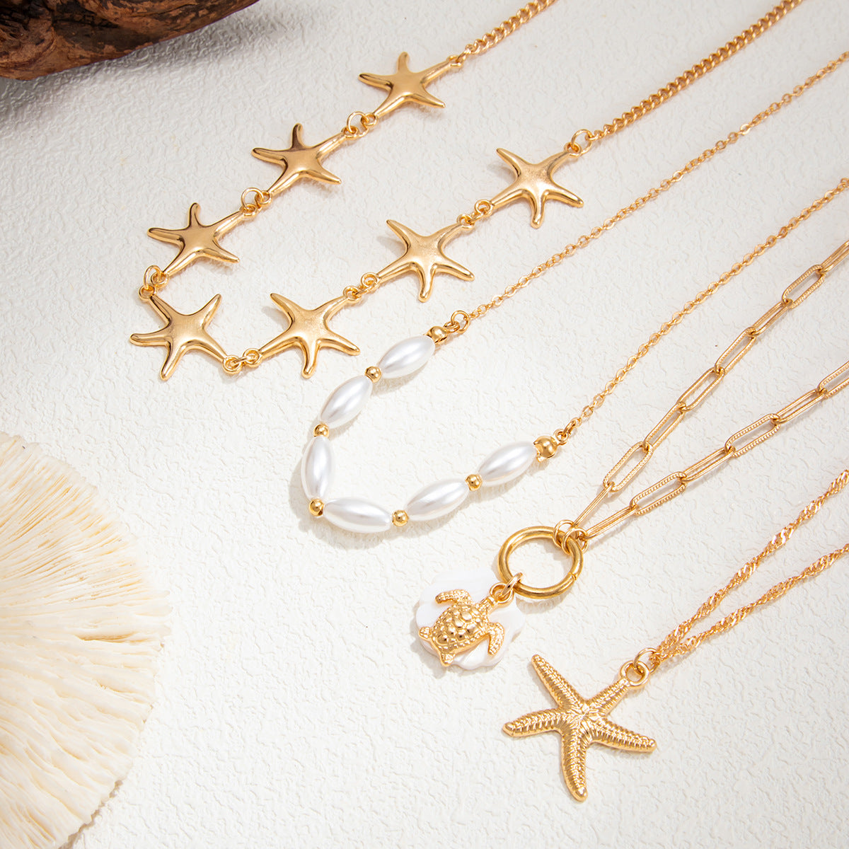 Starfish, Turtle & Pearl-Style Layered Necklace
