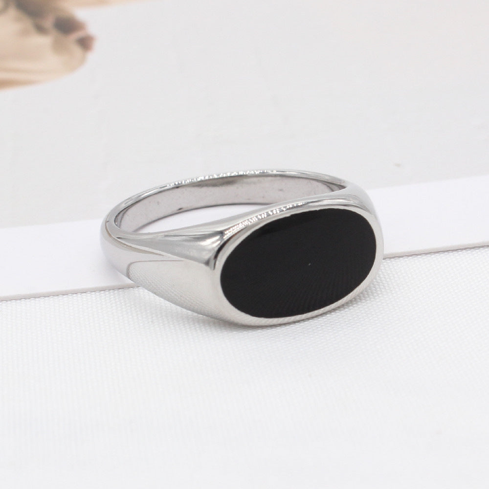 Trendy Unisex Oval Titanium Steel Ring in Black and White