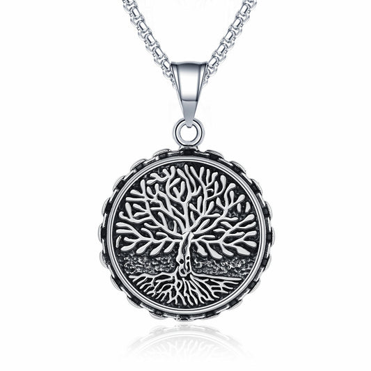 Steel Necklace - Elegant Viking Tree Of Life Pendant For Everyday Wear, Durable Modern Jewelry Gift