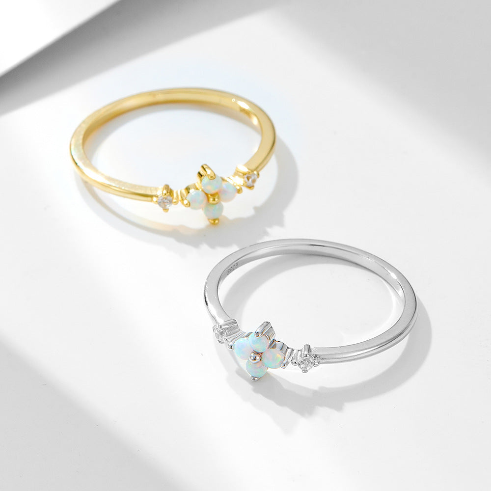 European and American Cross-border S925 Sterling Silver Opal Flower Ring