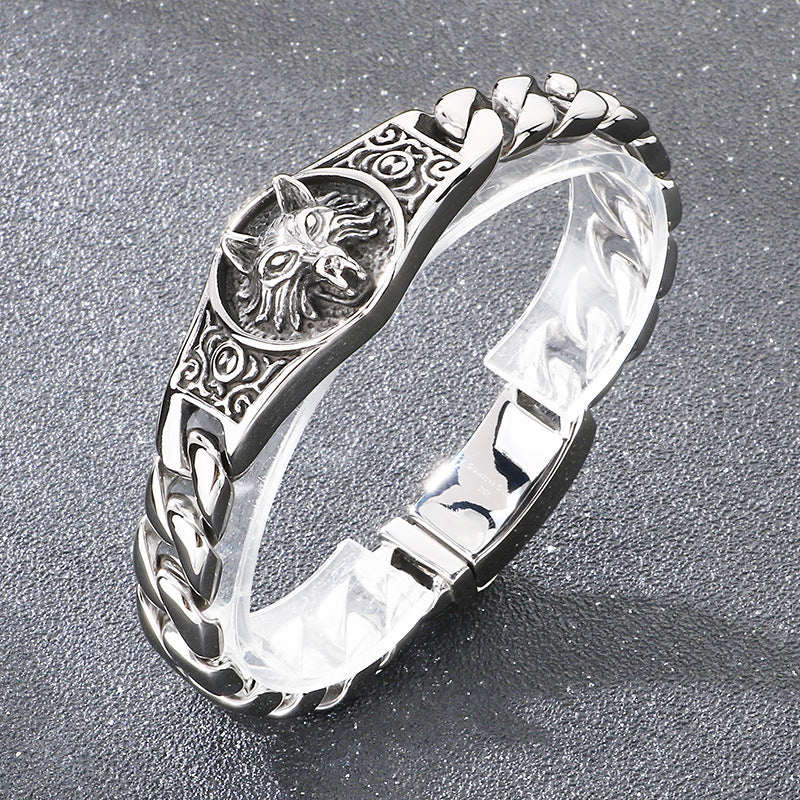 Punk Style – Wolf King Round Brand Layered Cuban Chain Titanium Bracelet