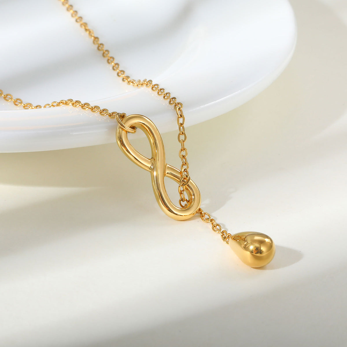 Stainless Steel Infinite Water Drop Y-Shaped Gold Necklace For Women