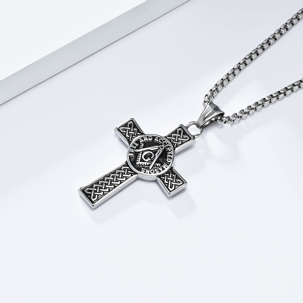 Planderful Masonic Cross Necklace Titanium Steel Pendant For Fraternity Brothers Timeless Celtic Knot