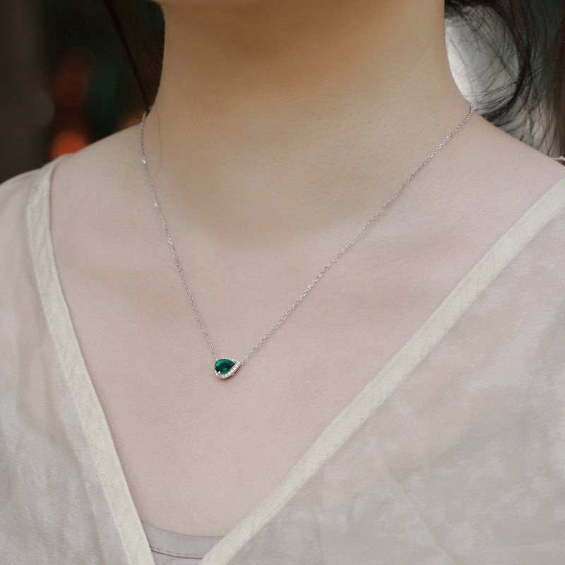 Planderful Jewelry Lab Grown Emerald Necklace Silver