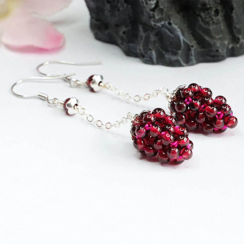 Garnet 925 Silver Hook Earrings
