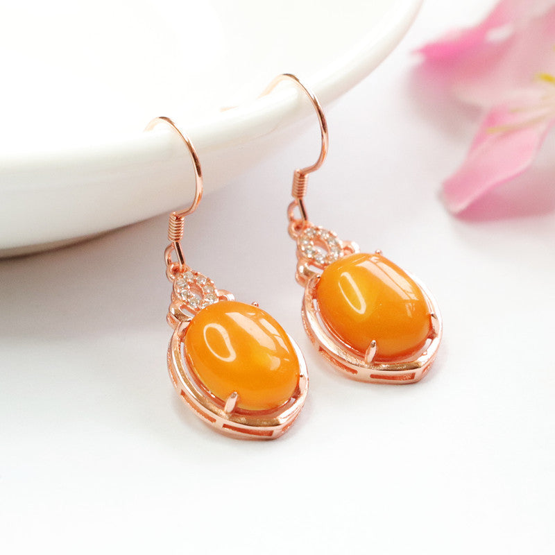 925 Sterling Silver Beeswax Amber Heart Earrings