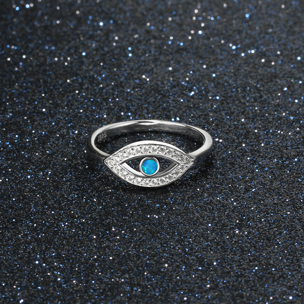 Planderful Jewelry Opal Ring In Sterling Silver Geometric Blue Eye Gods Eye Style