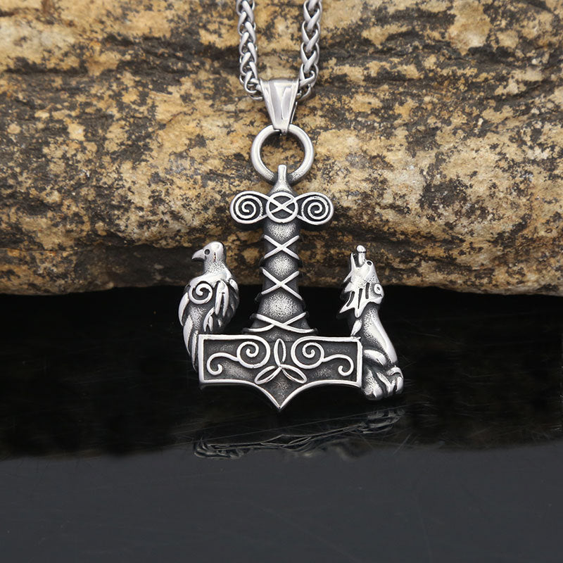 Nordic Viking Thor Wolf Stainless Steel Pendant Necklace for Men