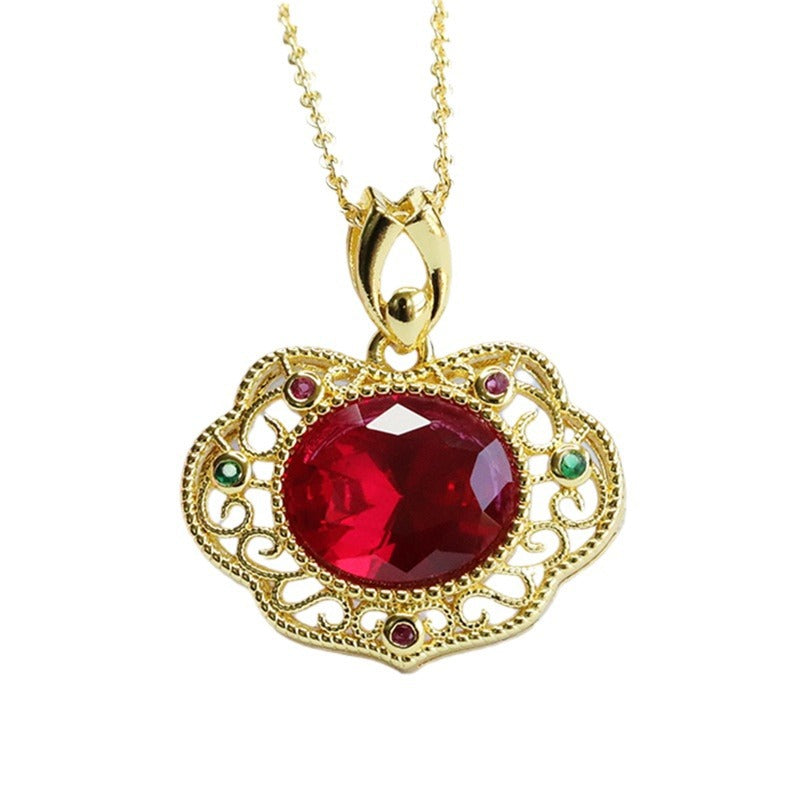Lab-Grown Ruby Faceted Ruyi Pendant — No Chain