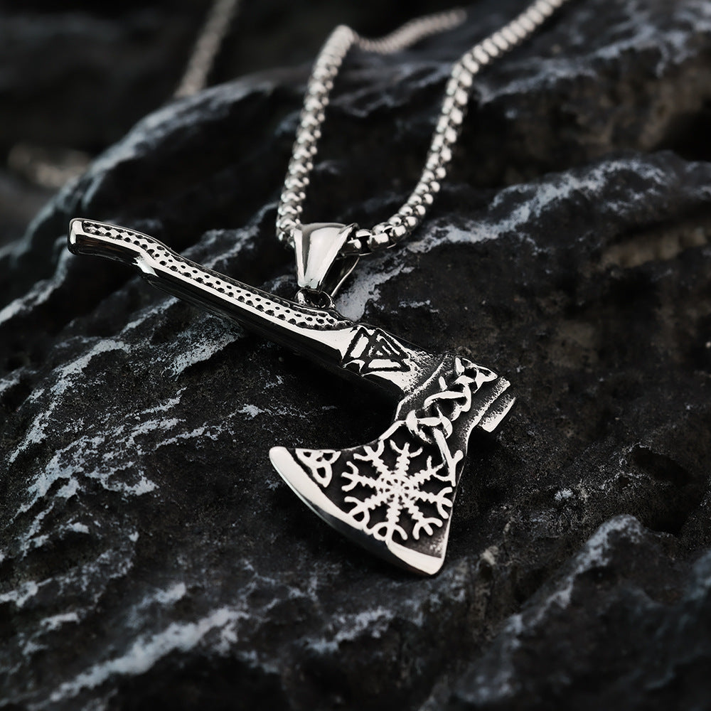 Planderful Norse Viking Pendant Double Sided Axe Compass Celtic Stainless Steel For Men