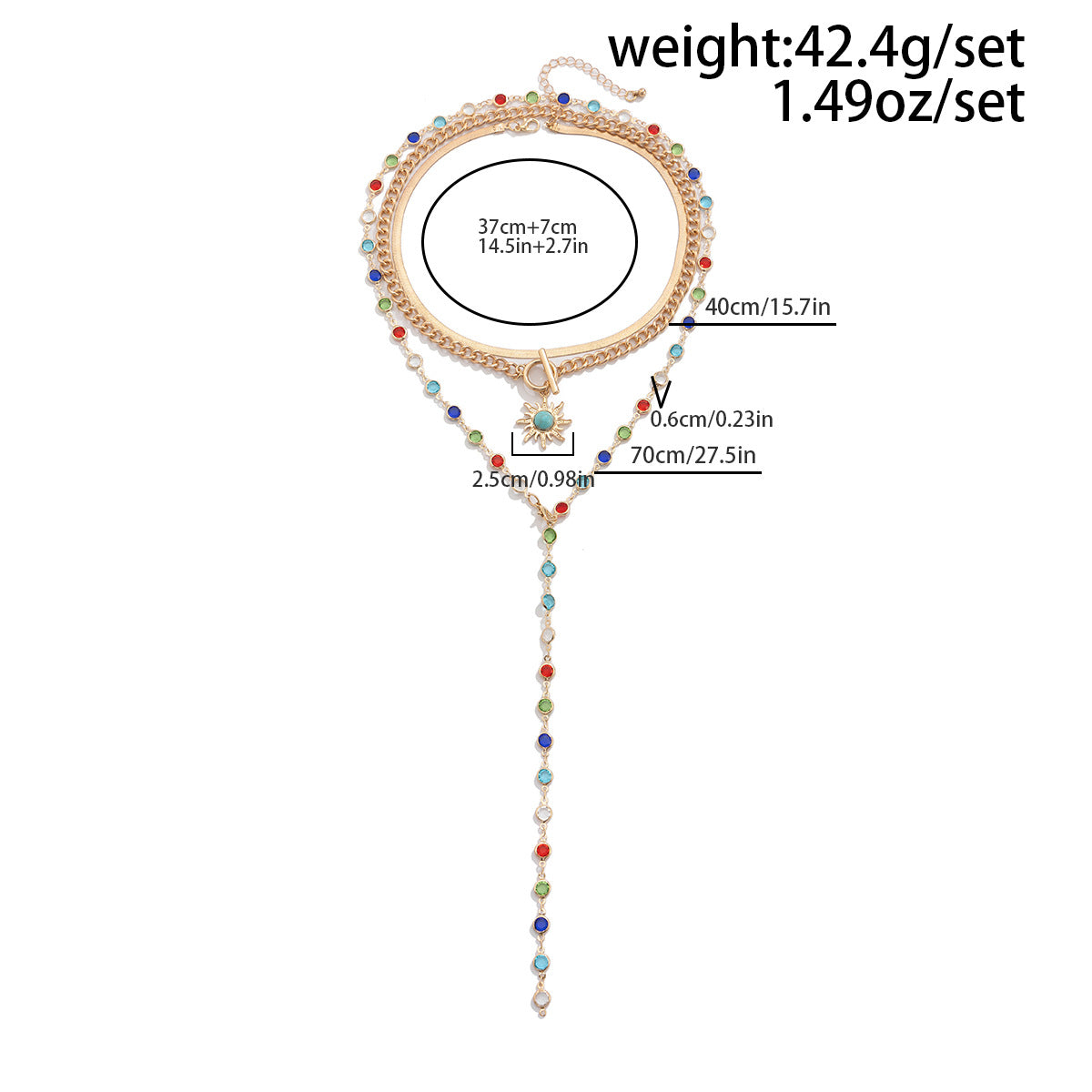 Sun Pendant Crystal-Style Layered Necklace Set