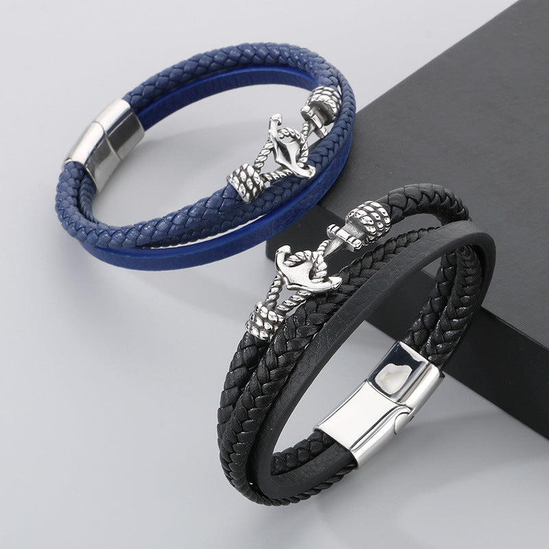 Planderful Mens Anchor Leather Rope Bracelet For Men Bold