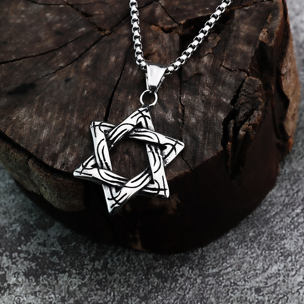 Planderful Titanium Hexagram Pendant For Men Retro Hip Hop Street Necklace Personalized Jewelry