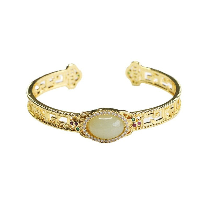 Qingshui Hetian Jade Openwork Cuff Bracelet