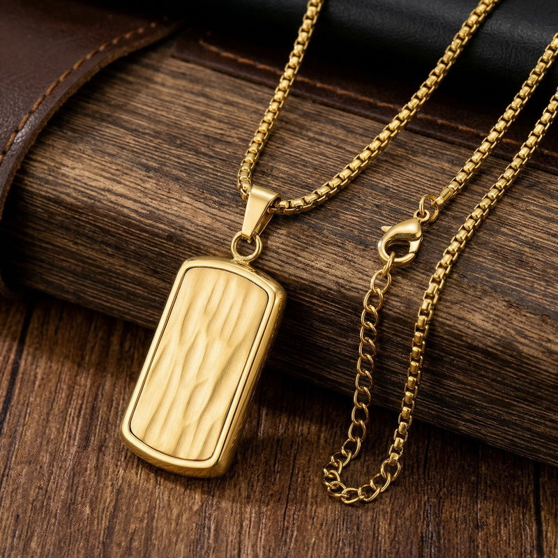Military Brand Square Pearl Chain Necklace, And Wave Pattern Square Brand Stainless Steel