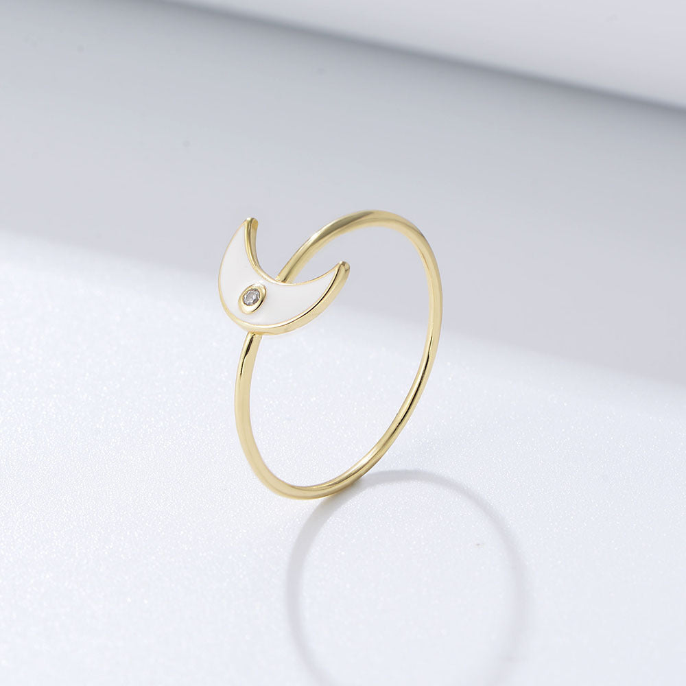 Planderful S925 Sterling Silver Epoxy Moon Ring For Women Minimal Style Everyday Jewelry