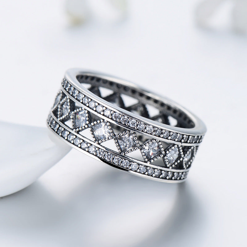 Retro European Style Sterling Silver Zircon Ring - Fashion Accessory