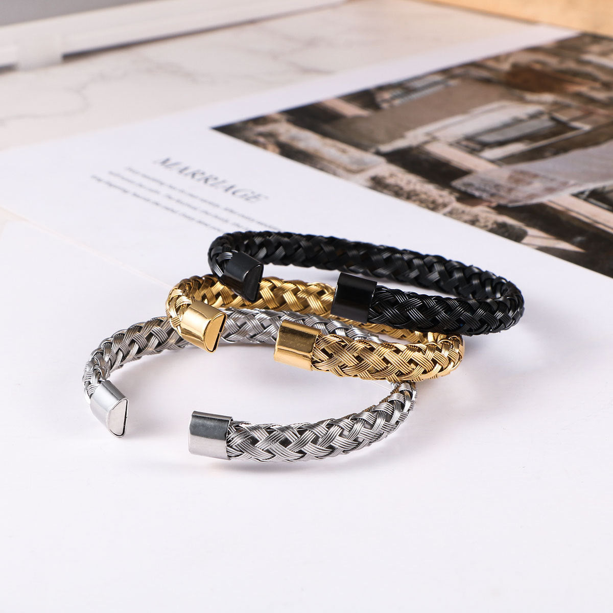 Stainless Steel Bracelet – Braided Steel Wire Open Bracelet – Unisex