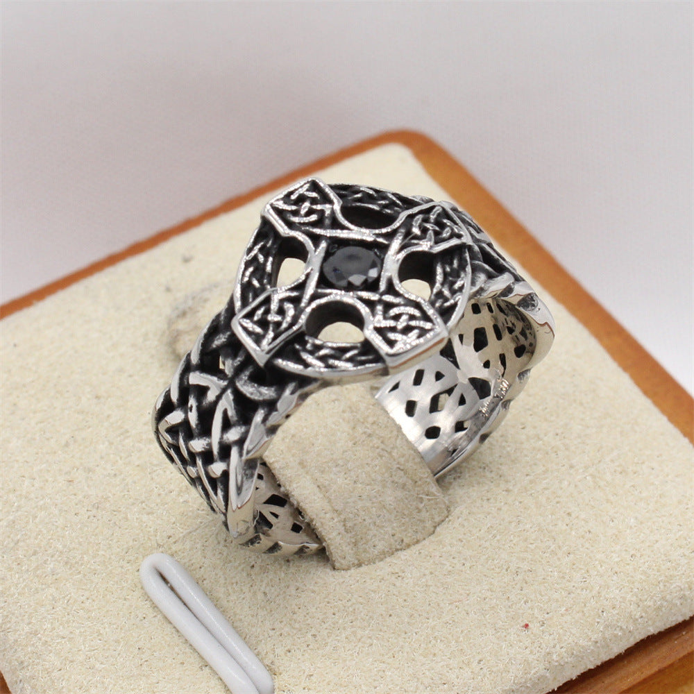 Planderful Titanium Steel Ring For Men And Unisex Retro Cross Design Everyday Genie Protection Statement