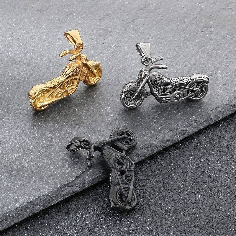 Planderful Skull Motorcycle Pendant For Men Titanium