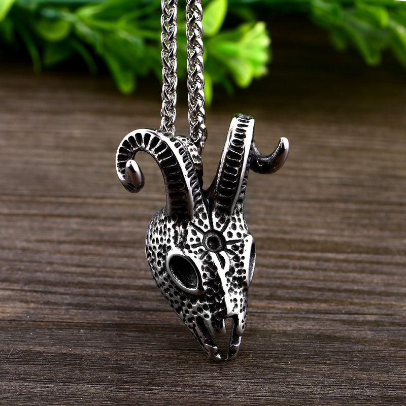 Retro Titanium Steel Antelope Skull Pendant for Men - European and American Design