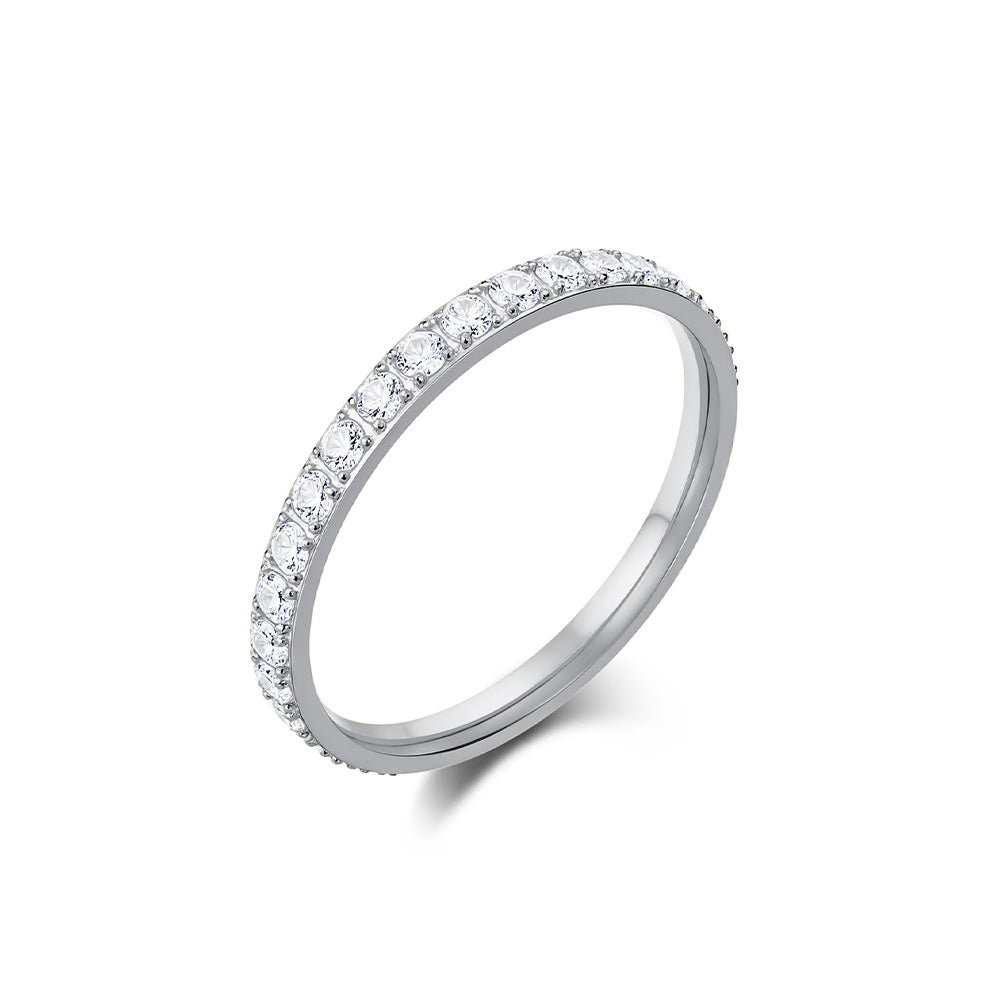 Planderful Zircon Ring Inlaid 2mm Stainless Steel For Women Index Finger Fashion Jewelry